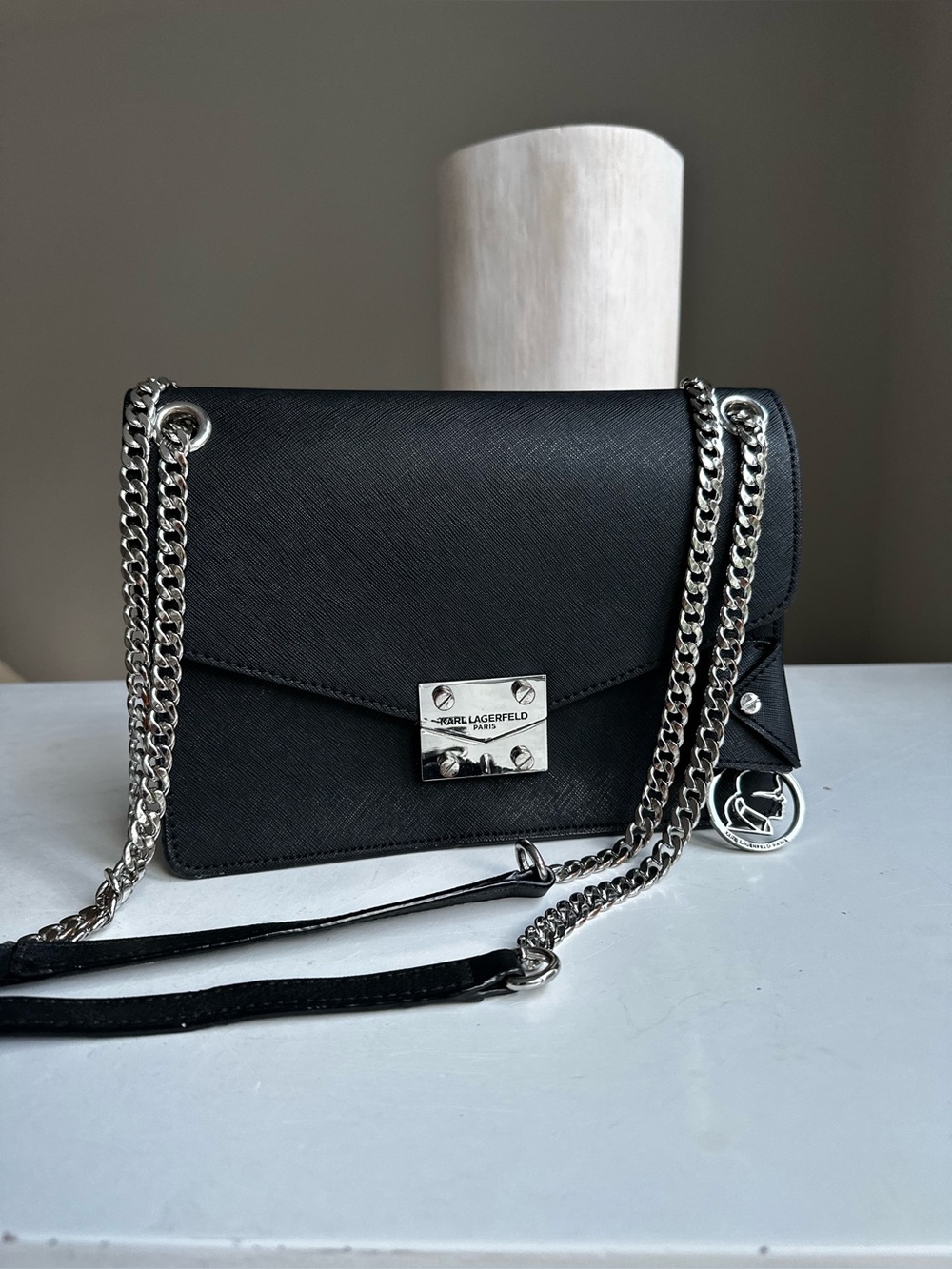 Karl Lagerfeld Paris Leather Chain Strap Shoulder Bag